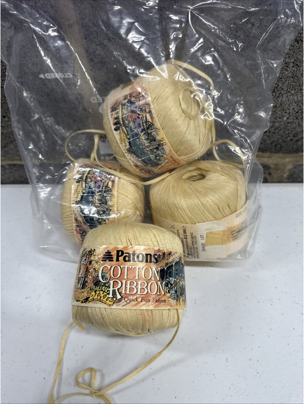 Paton’s Cotton Ribbon Yarn Shade Tan 4 Skein Lot